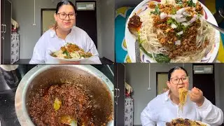 HOMEMADE CHICKEN KEEMA NOODLES 🍝 | SI YUMMY 🤤 | MAKING CHILLY GARLIC 🧄 SAUCE 🌶️🥵