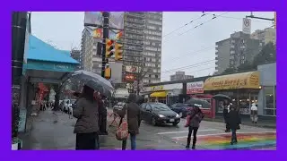 Walking along Davie Street, Vancouver, BC on a Rainy Day (December 10 2023)