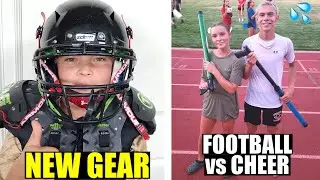 HIGH SCHOOL FOOTBALL TEAM vs CHEERLEADERS WATER FIGHT and NEW HELMET and SHOULDER PADS! 🏈💦
