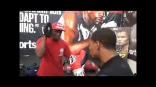The Mayweather Brothers padwork inside the Mayweather Boxing Club