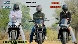 KTM RC200 vs R15 V4 vs Pulsar Ns200 🔥|| Drag Race Battle 🚀 || Fastest 200cc Bike? ||