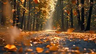 Autumn Forest Road in Autumn Leaves Background 2
