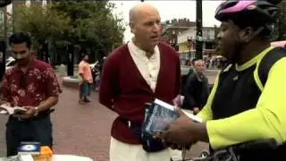 Vaisesika das distributs books on bhakti yoga in Harvard Square