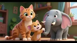 Мама-кошка и котёнок спасают слонёнка из болота 🐱🐘🌿 | Детские стишки и песенки