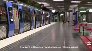 SL Tunnelbana tåg / Metro trains at Alby station, Stockholm, Sweden