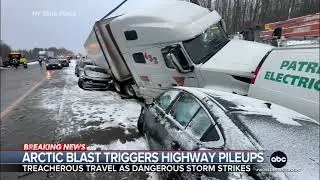 Arctic blast triggers highway pileups.