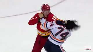 Oilers vs flames goalie fight!