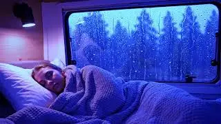 Peaceful rainstorm ambience outside camper van with soft thunder for quiet sleep | rain sou