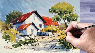 🎨 Gouache | Poster Colours | Landscape Painting Step-by-Step Tutorial | निसर्गचित्र पेंटिंग