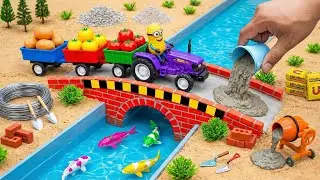 DIY Mini Tractor | Building a Cement & Brick Bridge Over a Colorful Fish-Filled Canal