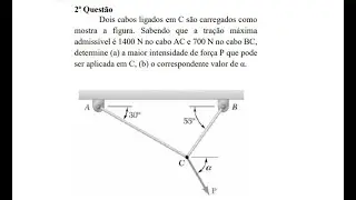 Resolução da Questão 2 - Prova Mecânica Geral I - 1° Bimestre - FURG 2021
