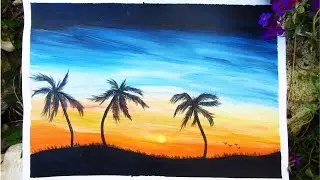 PEINTURE ACRYLIQUE DEBUTANT  * COUCHER DE SOLEIL *
