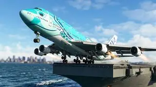 Super Rare Take Off Boeing 747 ANA from Aircraft Carrier
