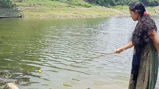Village hook fishing video/Village smart girl fishing with hook/Fishing village life #best_fishing