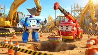 Robocar Poli Rescue Team: Construction Site Safety & Cat Rescue! 🚧🐱