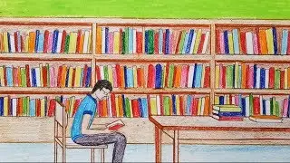 How to draw library step by step (very easy)