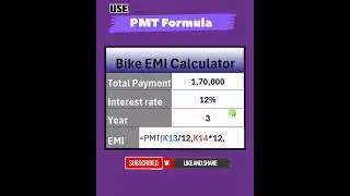 Emi Calculate on Excel// #emicalculate#shorts #excel