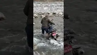 Dangerous River Crossing in bike #mountains  #travel  #adventure #rider