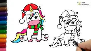 How to Draw a cute Christmas Unicorn 🎄🦄