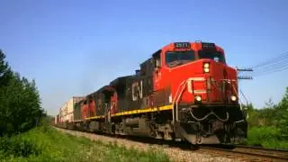 CN 2571 Leads CN Stack Train 120 at Painsec Junction (July 12, 2014)