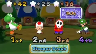 Mario Party 9 - Solo Mode - Yoshi vs Luigi vs Toad vs Shy Guy - Blooper Beach Good Game