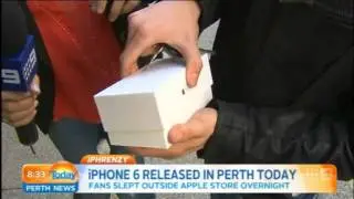 First person to buy an iPhone 6 in Perth immediately drops it during TV interview