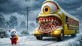 😱 Mutated School Bus Monster Attack! Kitten’s Scariest Morning 🚌 | AI Cat Story
