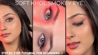 Easy SMOKEY CAT EYE tutorial using KHOL | soft black subtle eyes| celebrity style eye-makeup ✨#kajal