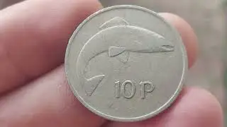 Монета Ирландия 1975 года номиналом 10 пенсов + обзор. Атлантический лосось