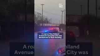 road blocked off in Lancaster city due to flooding.