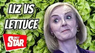Liz Truss leaves stage as lettuce banner unfurls