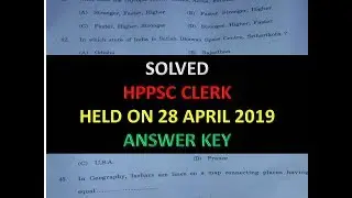 HPPSC CLERK EXAM ANSWER KEY HELD ON 28 APRIL 2019 ||SOLVED QUESION PAPER OF HPPSC CLERK EXAM