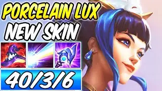 *40 KILLS* CLEAN PORCELAIN LUX SKIN MID FULL AP S+ GAMEPLAY | Build & Runes S12 | League of Legends