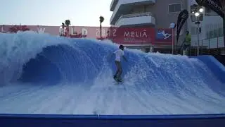 Eric Silverman strapped run on the FlowRider Barrel at Wave House Mallorca Spain Sol WFC