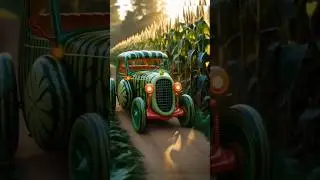 Watermelon Car beside paddy field #ai #car #watermelon #shorts