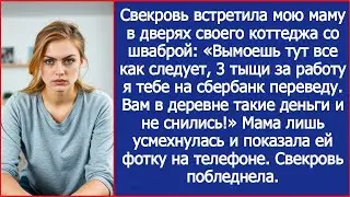 «На тебе 3 тыщи, вымоешь мой коттедж!» Свекровь встретила мою маму со шваброй. Ответ ее убил.