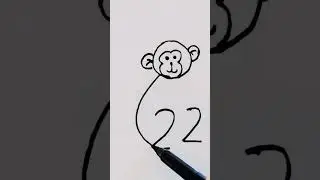 How to draw monkey from number #22 #drawing4kids #youtubeshorts #art #shorts