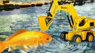 Trucks, Cranes Rescue Fish Friends From Giant Bad Fish | COAS TOYS TV