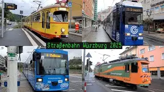 Ein/Ausfahrten & Mitfahrt der Straßenbahn Würzburg_4K