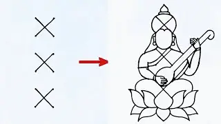 Easy Maa Saraswati Devi drawing from 2×6 dots // Saraswati Puja Rangoli // Vasant Panchami drawing