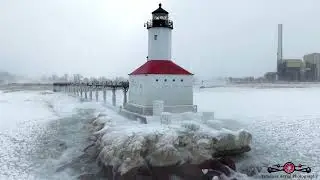-30&deg; windchill tour of the Michigan City Lighthouse 6K Drone Footage