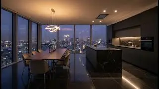 Luxury Urban Loft Tour: Black Marble & Gold Accents | Skyline Views at Night