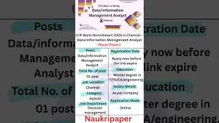 Citi Bank Recruitment 2025 in chennnai data/ informtion management analyst (naukripaper)