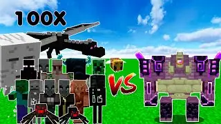 Ender Guardian vs All Mobs 100X in Minecraft - All Mobs vs Ender Guardian - Minecraft Battle 1.19