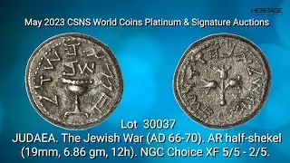 JUDAEA. The Jewish War (AD 66-70). AR half-shekel (19mm, 6.86 gm, 12h). NGC Choice XF 5/5 - 2/5.