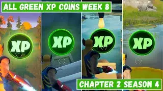 All 4 Green XP Coins Locations Week 8! - Dream of Green Punch Card Fortnite Chapter 2 Season 4