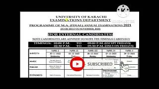 UoK MA Final Annual Exams 2021 Date Sheet 2022
