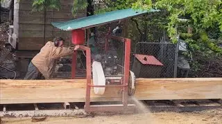 25 Foot Long Hemlock Section Milled into Beams on the Western Sawyer Bandsaw Mill