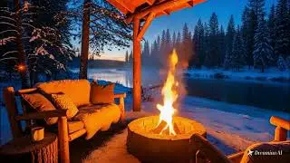 People Can&rsquo;t Stop Watching This Winter Riverside Cabin Porch Firepit & Nature Sounds