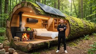 I Built a Luxury Hidden Home Inside a Giant Fallen Tree Trunk | Forest Survival ASMR 
